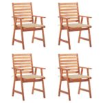 Chaises à manger d'extérieur lot de 4 et coussins Acacia massif