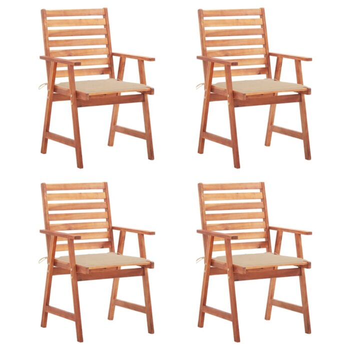 Chaises à manger d'extérieur lot de 4 et coussins Acacia massif – Image 1