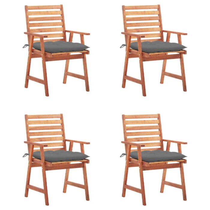 Chaises à manger d'extérieur lot de 4 et coussins Acacia massif – Image 1