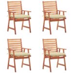 Chaises à manger d'extérieur lot de 4 et coussins Acacia massif