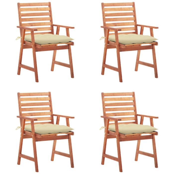Chaises à manger d'extérieur lot de 4 et coussins Acacia massif – Image 1