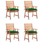 Chaises à manger d'extérieur lot de 4 et coussins Acacia massif