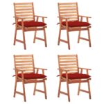 Chaises à manger d'extérieur lot de 4 et coussins Acacia massif