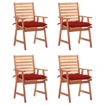 Chaises à manger d'extérieur lot de 4 et coussins Acacia massif
