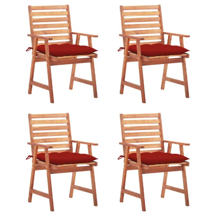 Chaises à manger d'extérieur lot de 4 et coussins Acacia massif – Image 1
