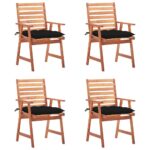 Chaises à manger d'extérieur lot de 4 et coussins Acacia massif