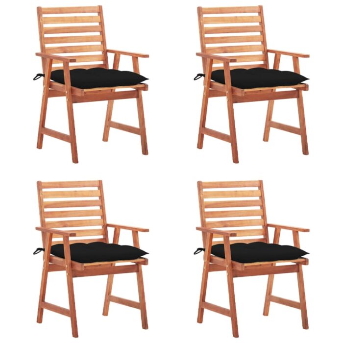 Chaises à manger d'extérieur lot de 4 et coussins Acacia massif – Image 1