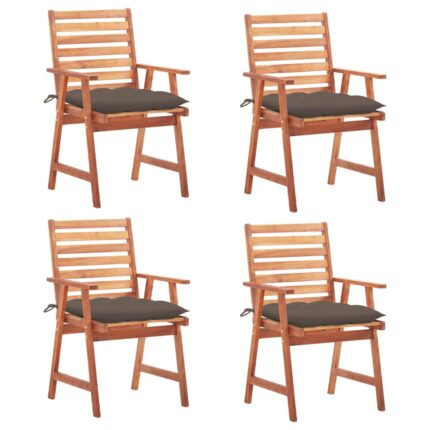 Chaises à manger d'extérieur lot de 4 et coussins Acacia massif