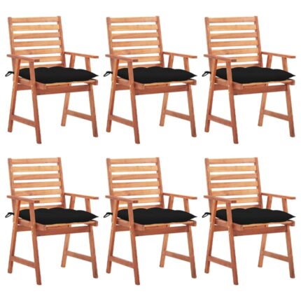 Chaises à manger d'extérieur lot de 6 et coussins Acacia massif