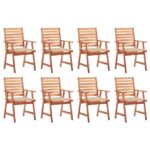 Chaises à manger d'extérieur lot de 8 et coussins Acacia massif