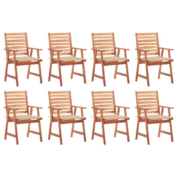 Chaises à manger d'extérieur lot de 8 et coussins Acacia massif – Image 1