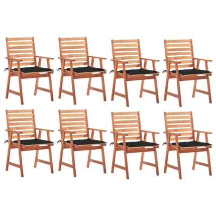 Chaises à manger d'extérieur lot de 8 et coussins Acacia massif