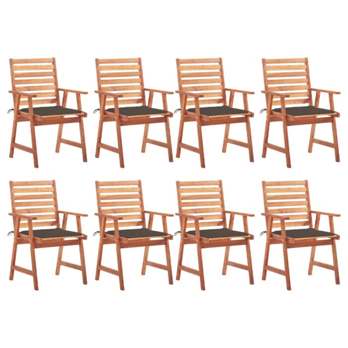 Chaises à manger d'extérieur lot de 8 et coussins Acacia massif – Image 1