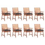 Chaises à manger d'extérieur lot de 8 et coussins Acacia massif