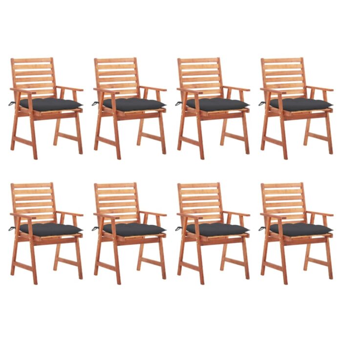 Chaises à manger d'extérieur lot de 8 et coussins Acacia massif – Image 1