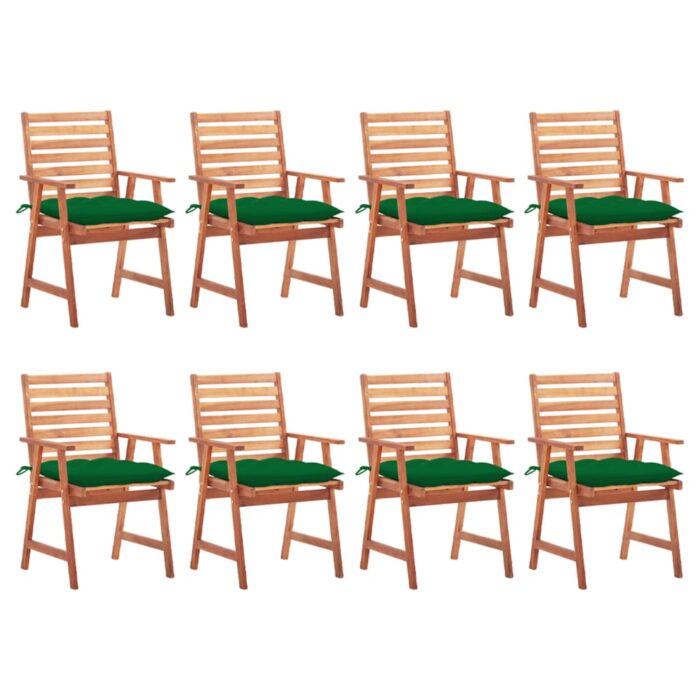Chaises à manger d'extérieur lot de 8 et coussins Acacia massif – Image 1