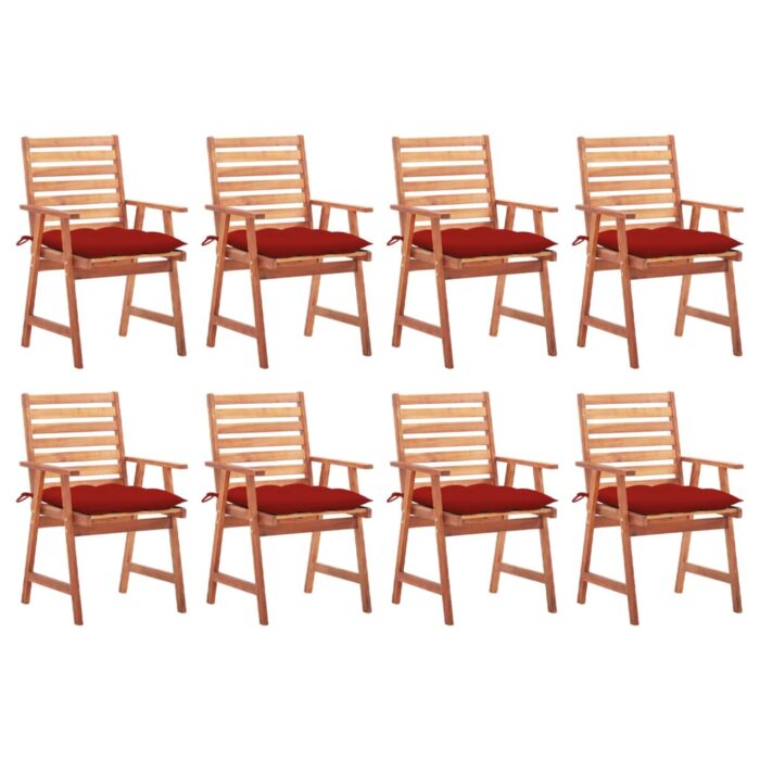 Chaises à manger d'extérieur lot de 8 et coussins Acacia massif – Image 1