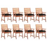 Chaises à manger d'extérieur lot de 8 et coussins Acacia massif