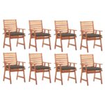 Chaises à manger d'extérieur lot de 8 et coussins Acacia massif