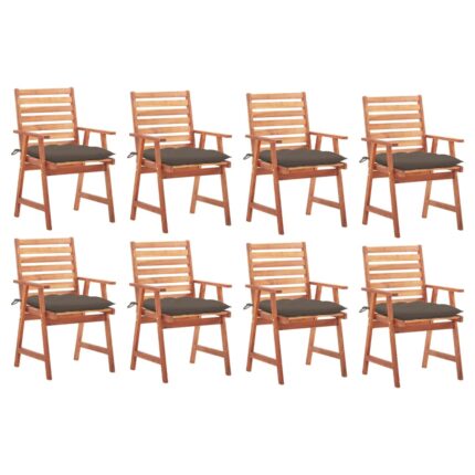 Chaises à manger d'extérieur lot de 8 et coussins Acacia massif