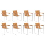 Chaises de jardin lot de 8 Bois d'acacia et acier inoxydable