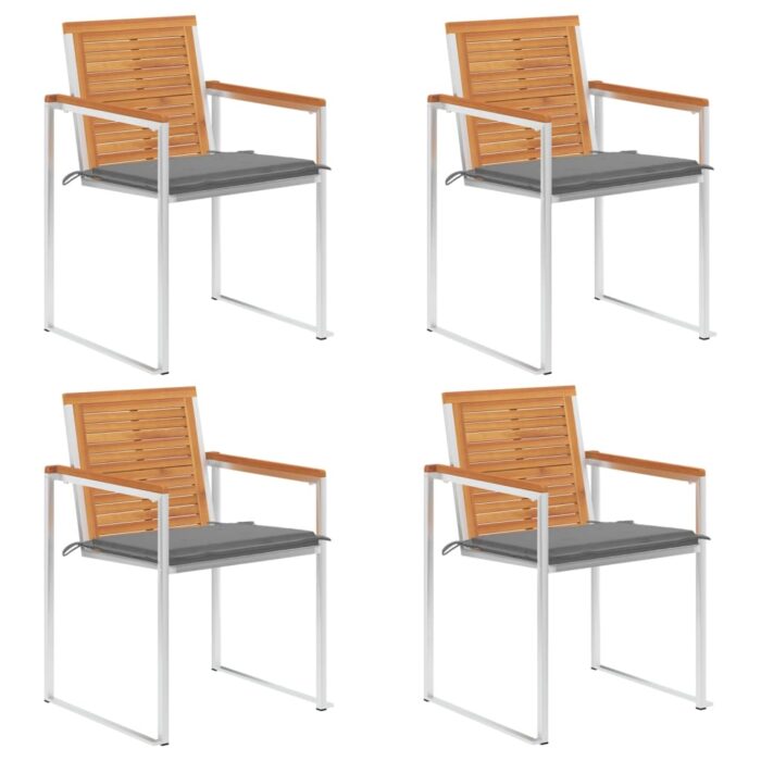 Chaises de jardin lot de 4 avec coussins Bois d'acacia massif – Image 1