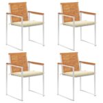 Chaises de jardin lot de 4 avec coussins Bois d'acacia massif