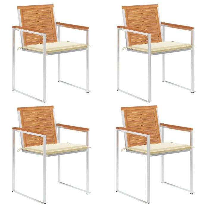 Chaises de jardin lot de 4 avec coussins Bois d'acacia massif – Image 1