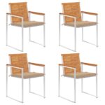 Chaises de jardin lot de 4 avec coussins Bois d'acacia massif
