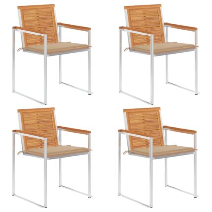 Chaises de jardin lot de 4 avec coussins Bois d'acacia massif