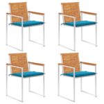 Chaises de jardin lot de 4 avec coussins Bois d'acacia massif