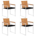 Chaises de jardin lot de 4 avec coussins Bois d'acacia massif