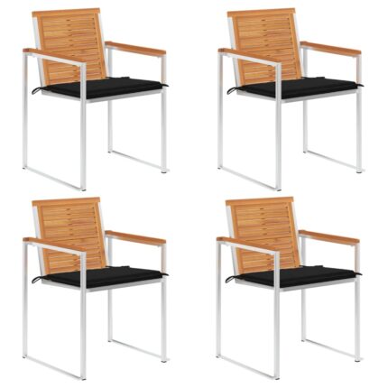 Chaises de jardin lot de 4 avec coussins Bois d'acacia massif