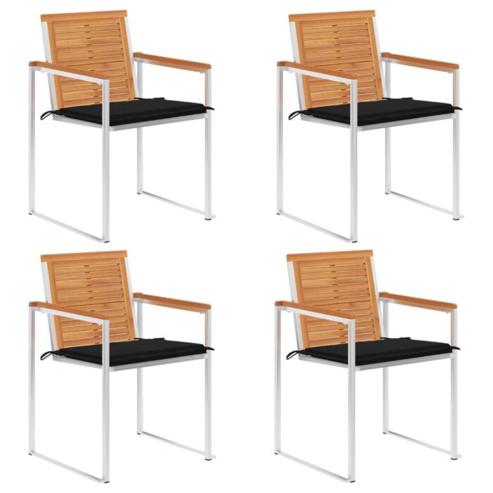 Chaises de jardin lot de 4 avec coussins Bois d'acacia massif – Image 1
