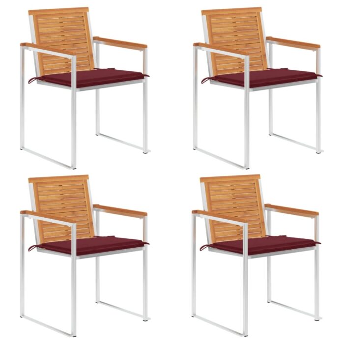 Chaises de jardin lot de 4 avec coussins Bois d'acacia massif – Image 1