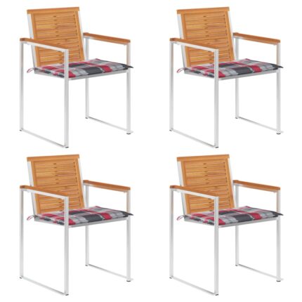 Chaises de jardin lot de 4 avec coussins Bois d'acacia massif