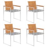 Chaises de jardin lot de 4 avec coussins Bois d'acacia massif