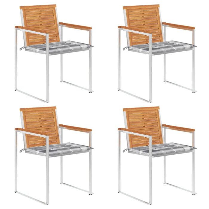 Chaises de jardin lot de 4 avec coussins Bois d'acacia massif – Image 1