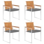 Chaises de jardin lot de 4 avec coussins Bois d'acacia massif