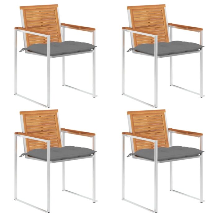 Chaises de jardin lot de 4 avec coussins Bois d'acacia massif – Image 1