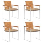 Chaises de jardin lot de 4 avec coussins Bois d'acacia massif