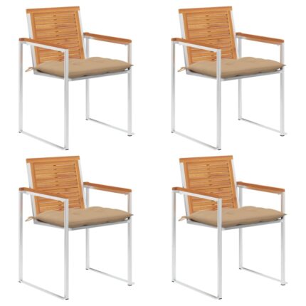 Chaises de jardin lot de 4 avec coussins Bois d'acacia massif
