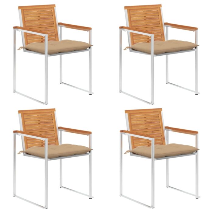 Chaises de jardin lot de 4 avec coussins Bois d'acacia massif – Image 1