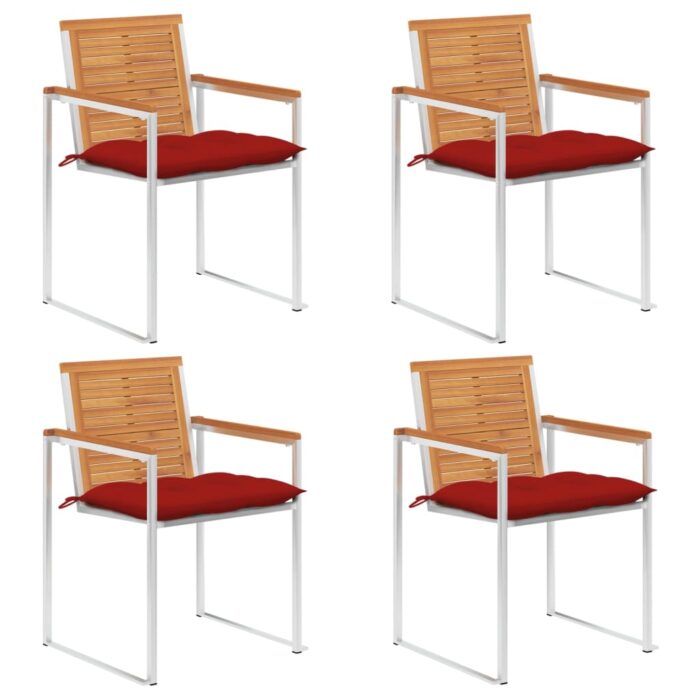 Chaises de jardin lot de 4 avec coussins Bois d'acacia massif – Image 1