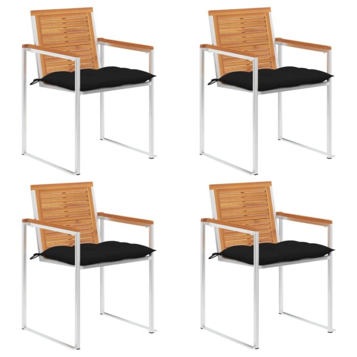 Chaises de jardin lot de 4 avec coussins Bois d'acacia massif – Image 1