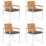 Chaises de jardin lot de 4 avec coussins Bois d'acacia massif