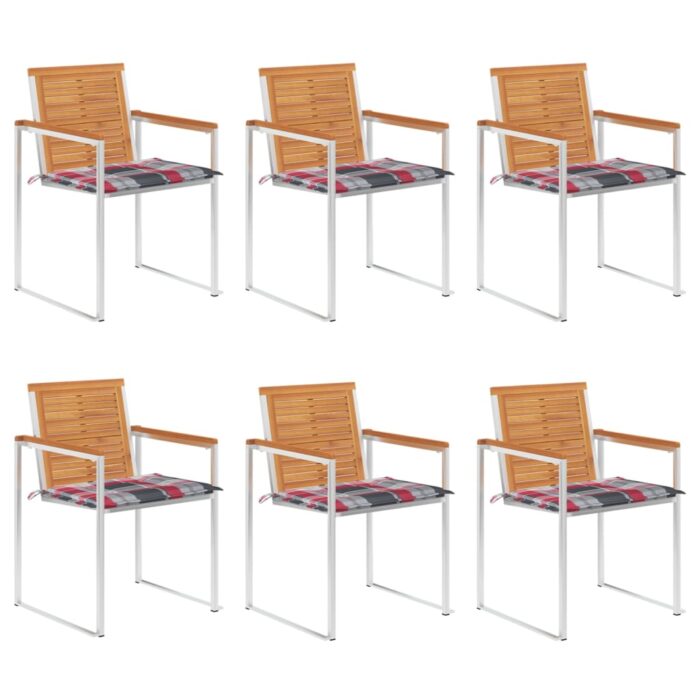 Chaises de jardin lot de 6 avec coussins Bois d'acacia solide – Image 1