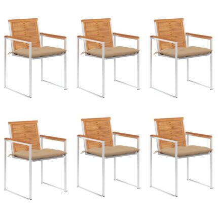 Chaises de jardin lot de 6 avec coussins Bois d'acacia solide