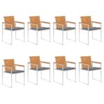 Chaises de jardin lot de 8 avec coussins Bois d'acacia solide