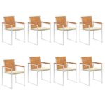 Chaises de jardin lot de 8 avec coussins Bois d'acacia solide